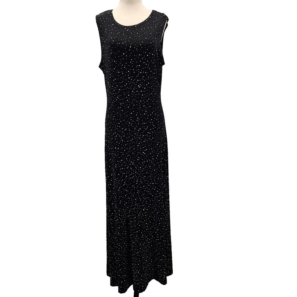Christopher & Banks Maxi Dress Womens Black Crew Neck Polka Dot Size 4 EUC